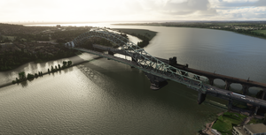 Silver Jubilee Bridge & Runcorn Railway Bridge, River Mersey, England thumbnail 1