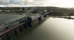 Silver Jubilee Bridge & Runcorn Railway Bridge, River Mersey, England thumbnail 2