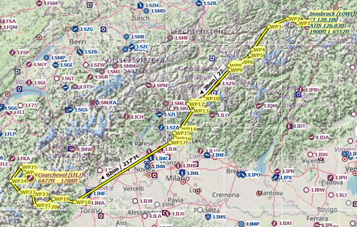Innsbruck (LOWI) to Courchevel (LFLJ) Flight Plan