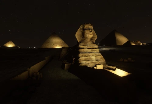 The Great Pyramids + Sphinx of Giza, Cairo, EGY - NIGHT LIGHTING SET