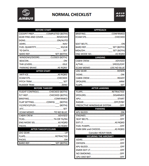 A320neo Normal Checklist - Compatible with FS2CREW 