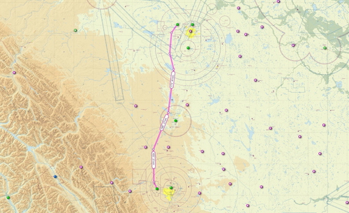 Edmonton Villeneuve to Calgary Springbank VFR route flight plan