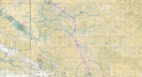 Whitehorse Yukon to Dawson City VFR route flight plan