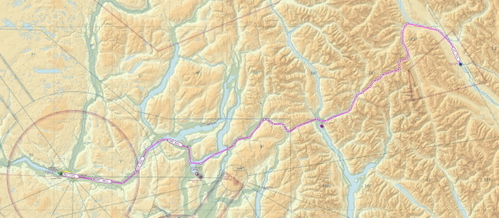 Kamloops to Golden BC VFR route flight plan