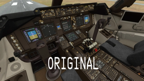 Boeing B747-8i Cockpit - Black-Grey with blue lighting