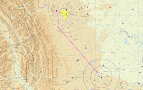 Lethbridge CYQL to Calgary Springbank flight plan route