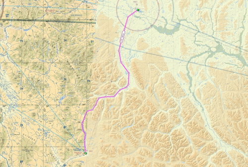 Watson Lake Yukon to Dease Lake VFR route flight plan