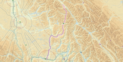 Valemount BC to Kamloops VFR route flight plan