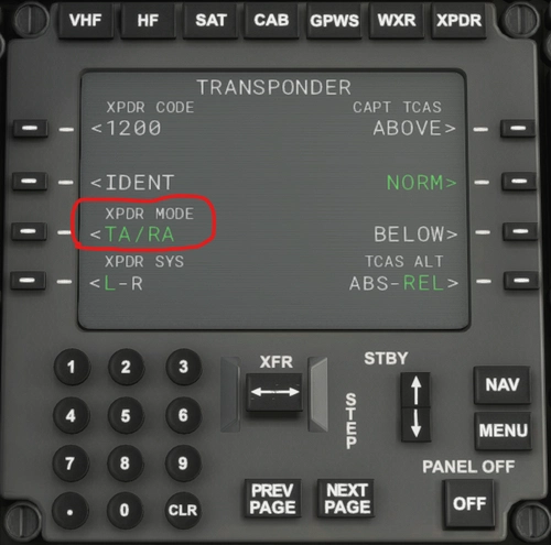 Boeing 787-10 TCAS Mode Selector Alternate