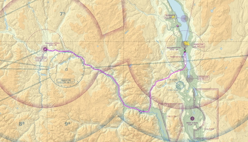 Princeton BC CYDC to Pentiction CYYF VFR flight plan route