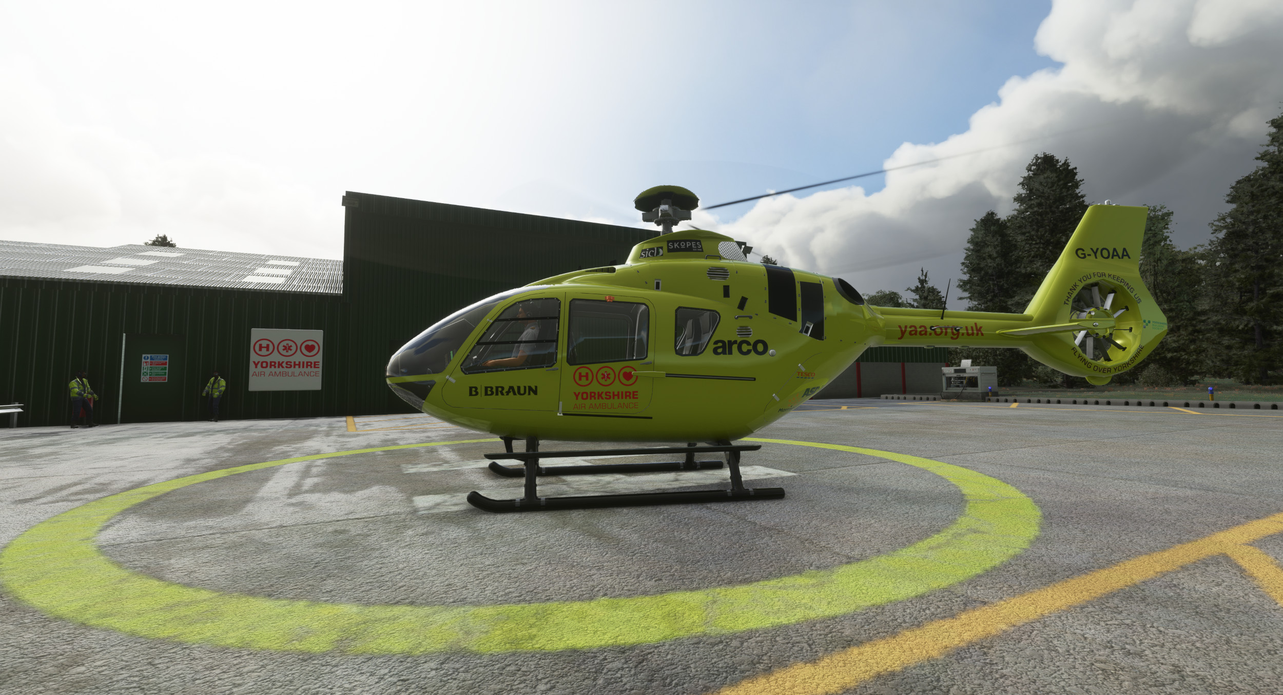 H135 Yorkshire Air Ambulance Helicopter & Nostell Air Support Base Scenery, Wakefield - Image 1