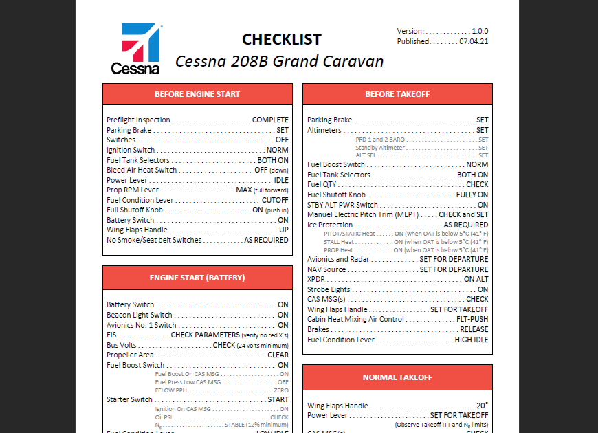 Cessna 208B Grand Caravan Checklist - Image 1