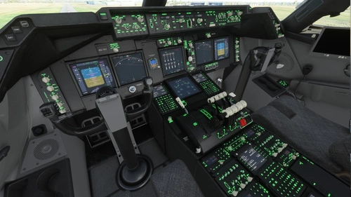 Boeing B747-8i Cockpit - Black-Grey with Green lighting