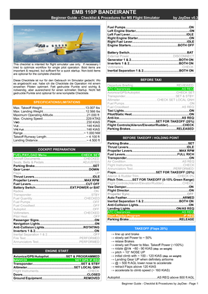 EMB 110 Bandeirante - JDs Comprehensive Checklist & Procedures thumbnail 1