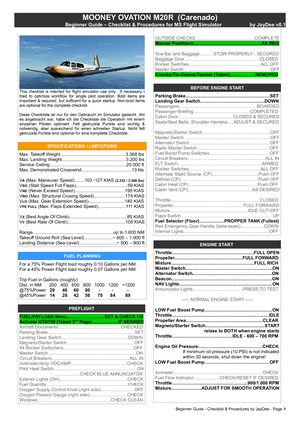Mooney M20R Ovation (Carenado) - Checklist/Procedures/ Beginners Guide thumbnail 2