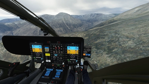 Aviemore Heliport and Cairngorms scenery and mountain rescue. 