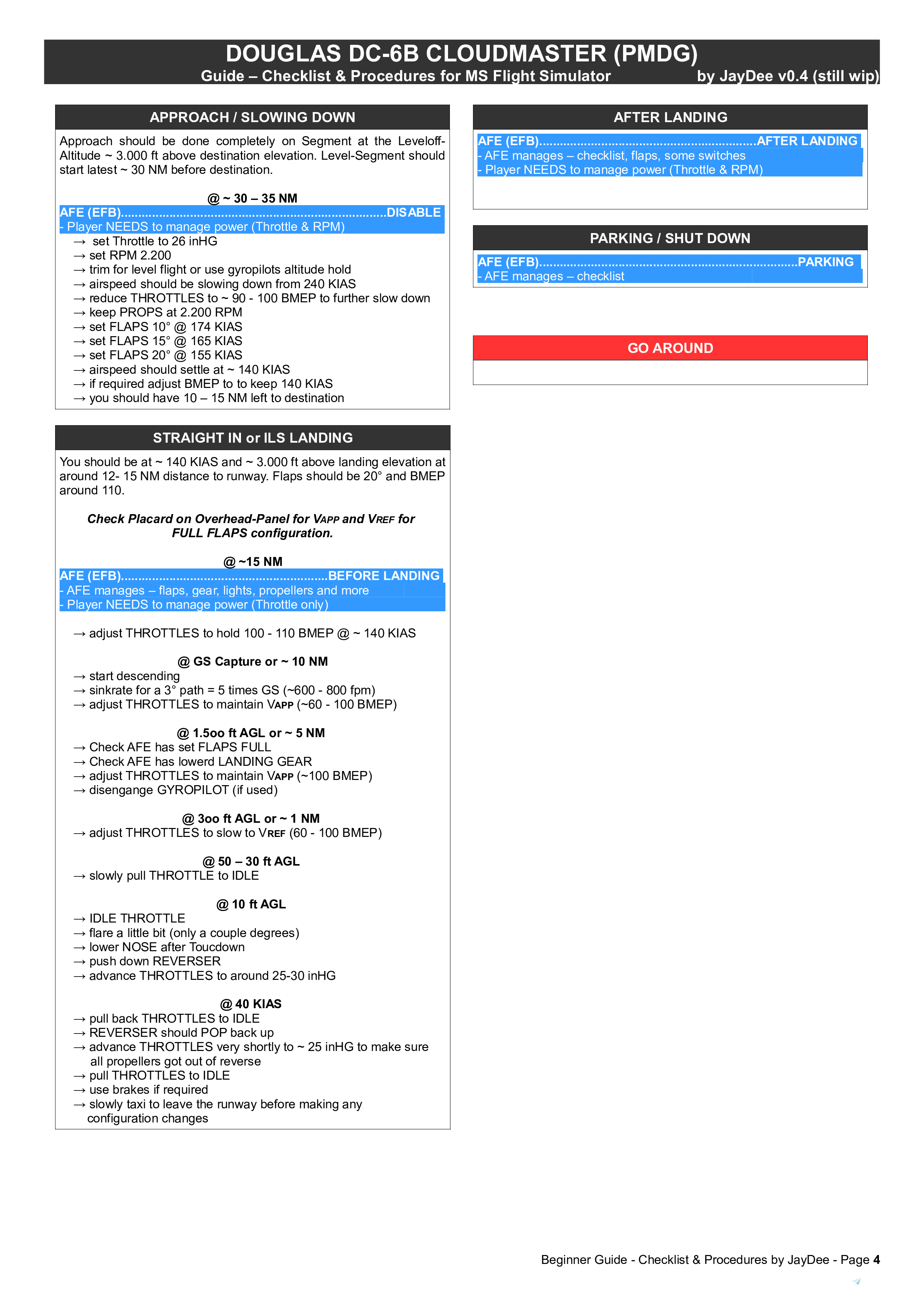 DC-6 (PMDG) - JDs Comprehensive Checklist & Procedures for