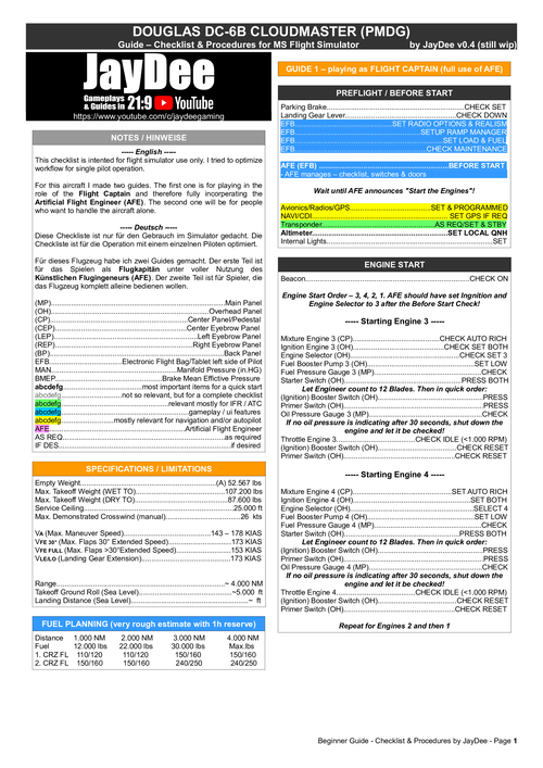 DC-6 (PMDG) - JDs Comprehensive Checklist & Procedures