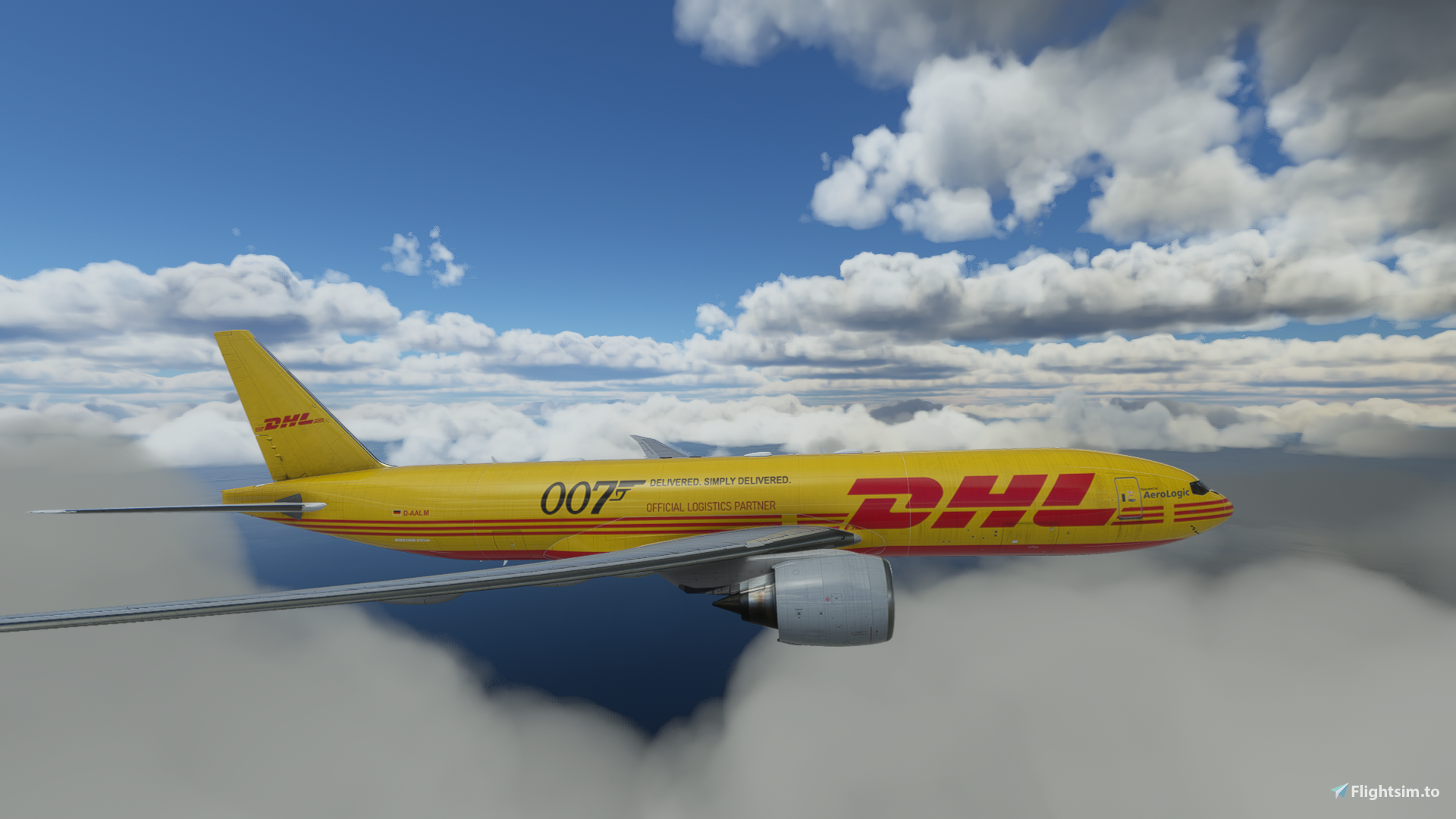 Captain Sim B777F DHL 007 Bond Livery operated by AeroLogic D-AALM | 4K | Discontinued - Image 1