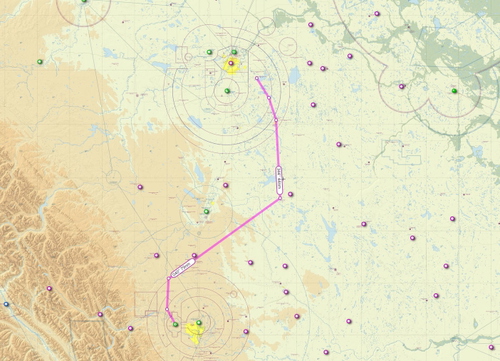 Flightplan GPS route Calgary Springbank to Cooking Lake Alberta
