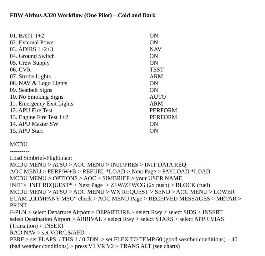 FlyByWire Airbus A32NX „Cold and Dark > Takeoff Workflow“ for MSFS2020 V1.1 - Image 1
