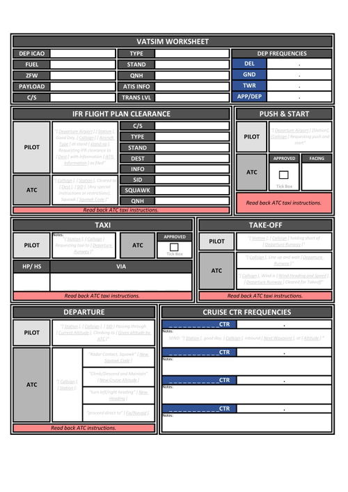 IVAO/ VATSIM Worksheet Notepad