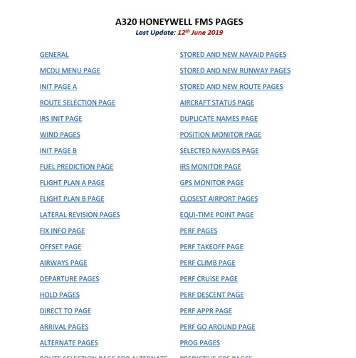 Airbus A320 FMS / MCDU Pages