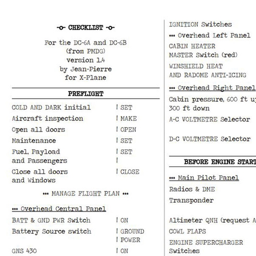 CHECKLIST PMDG DC-6