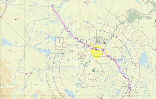 GPS flightplan route Camrose AB. to Barrhead AB.