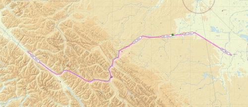GPS Flightplan Route McBride BC to Drayton Valley AB
