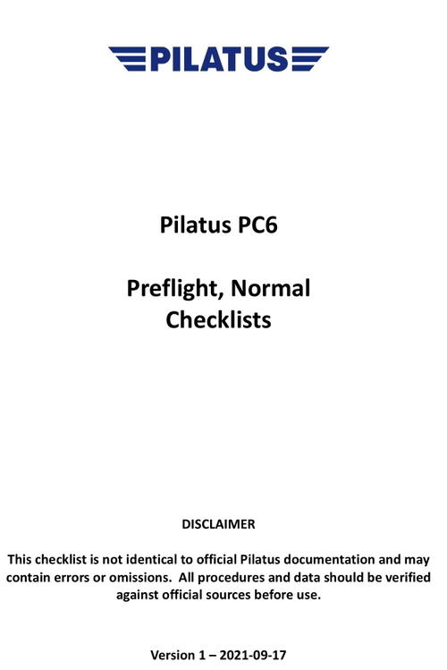 Pilatus PC6 Turbo Porter Checklist