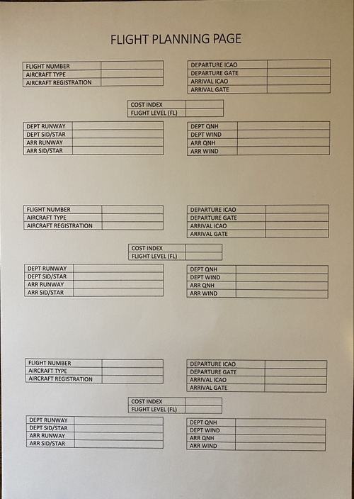 Flight Planning Print Out Page  - Basic Information 