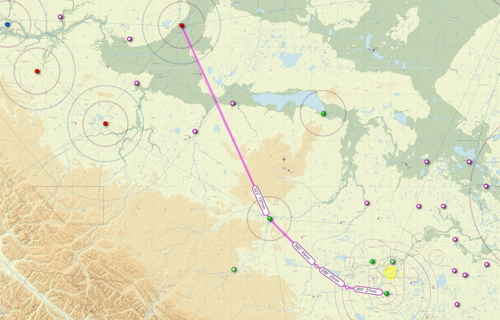 IFR Flightplan GPS route Edmonton Intl. AB. to Peace River AB.
