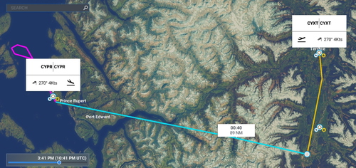 IFR GPS Flightplan route Terrace BC to Prince Rupert BC