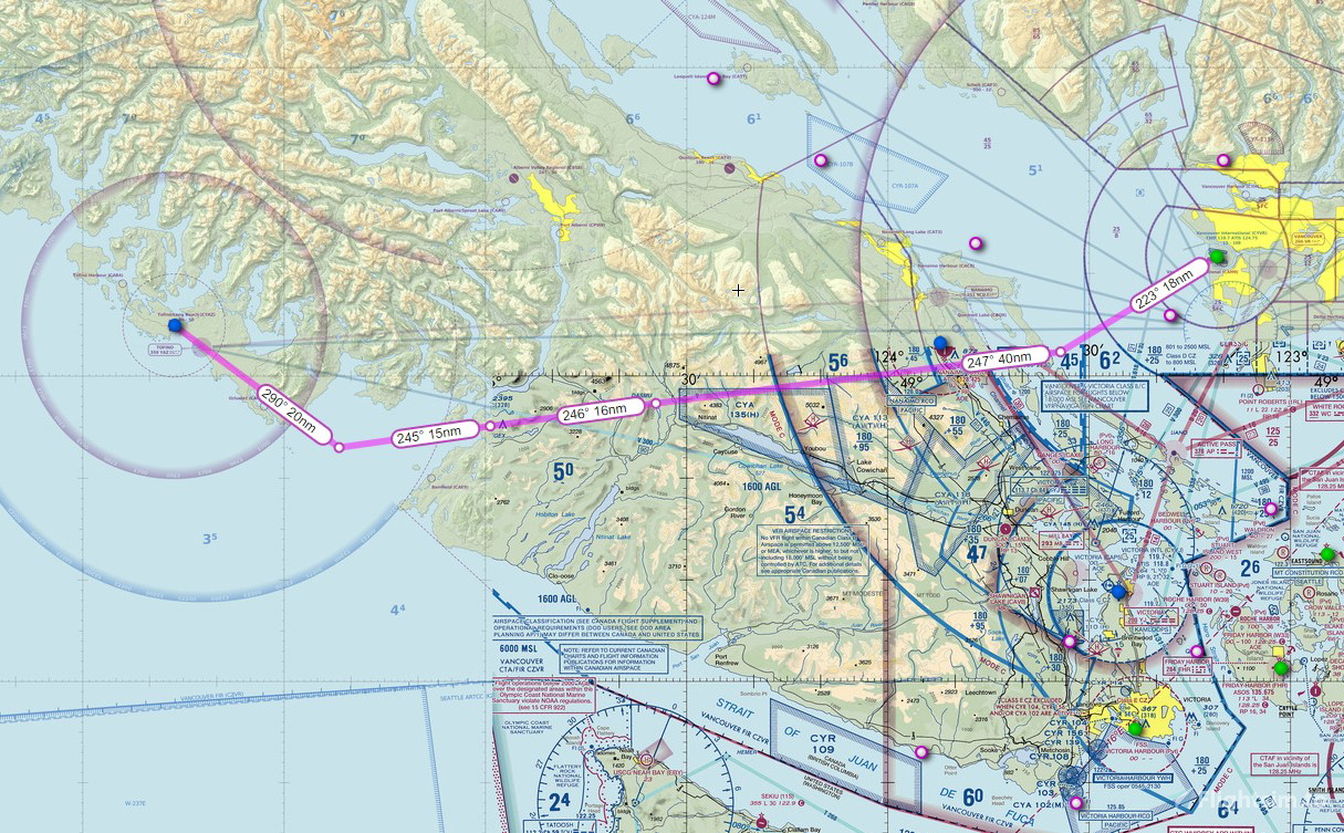 IFR GPS Flightplan Route Vancouver to Tofino for Microsoft Flight