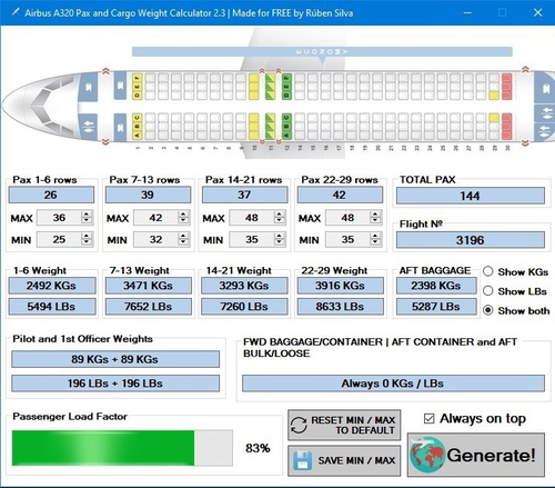 A320 Pax & Cargo Weight Generator