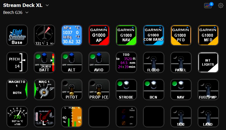 Beech G36 profile for StreamDeck XL (for LORBYs AAO SD plugin) for  Microsoft Flight Simulator | MSFS
