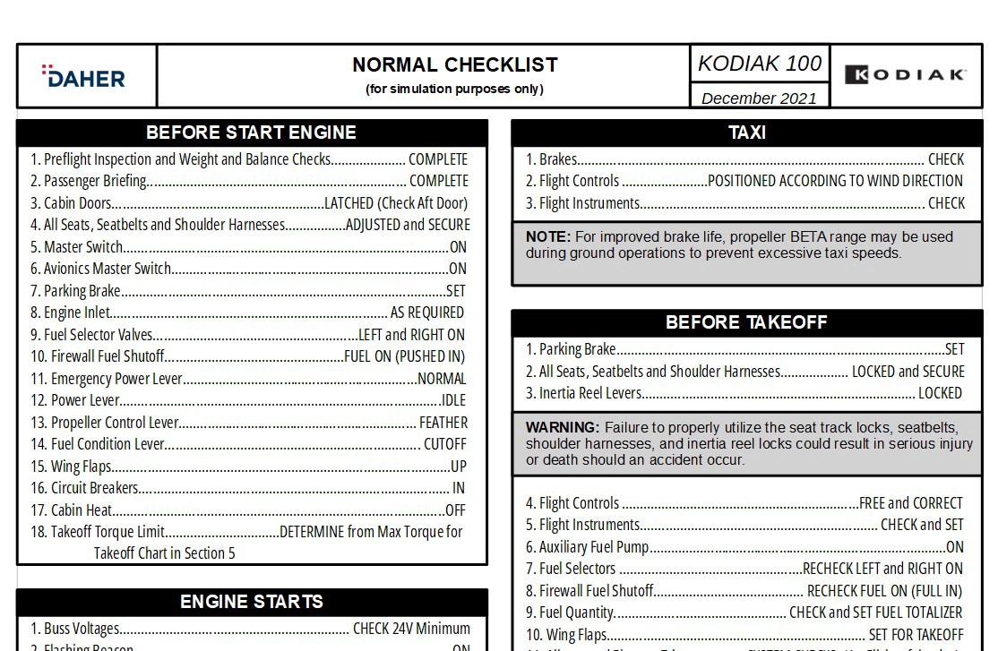 Kodiak 100 SWS Checklist - Image 1