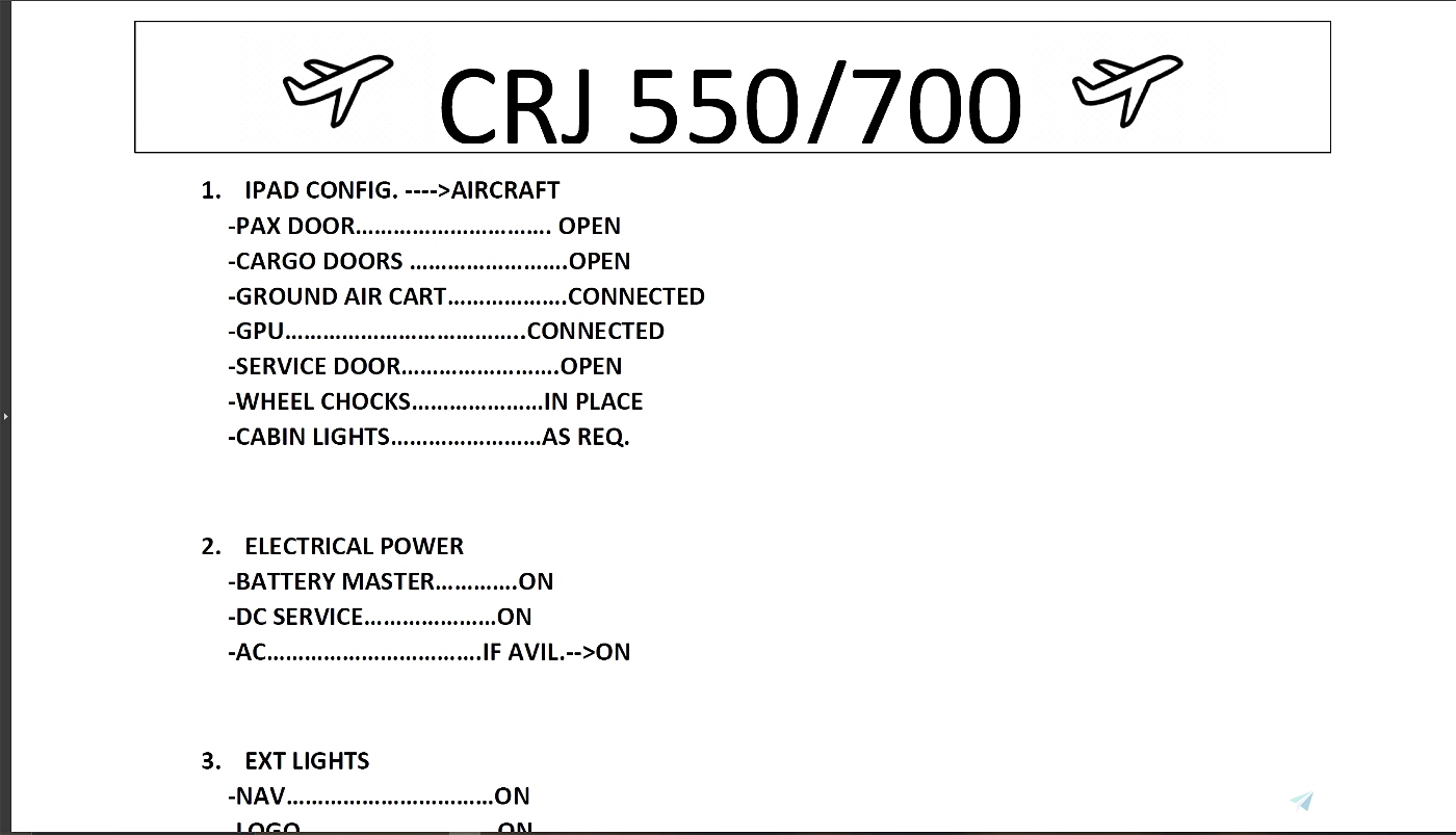 CRJ 700/550 Checklist for beginners Microsoft Flight Simulator