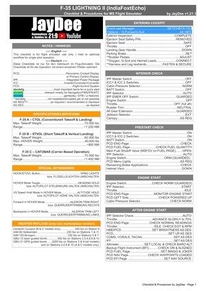 F-35 Lightning II - JayDee´s Checklist & Procedures (PDF) thumbnail 2