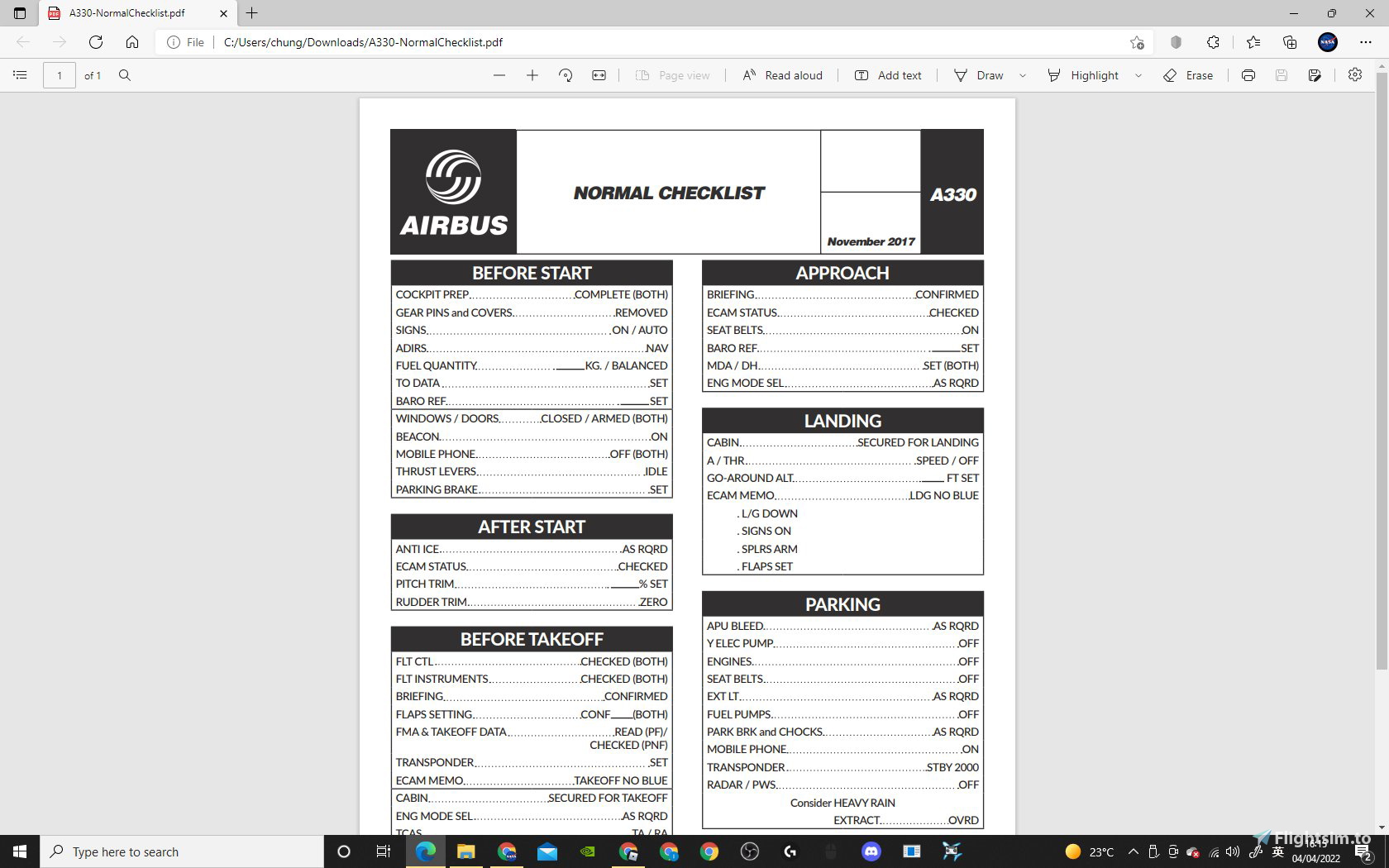 A330-900 Checklist - Image 1
