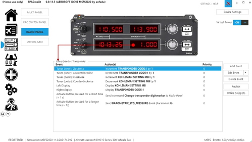 SAITEK AEROSOFT DHC6 TWIN OTTER SPADNEXT RADIO, MULTI, SWITCH PANELS PROFILE