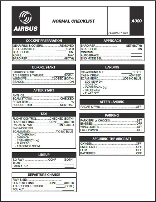 AIRBUS A320 Checklist and Flow Patterns - 2022 Latest Version