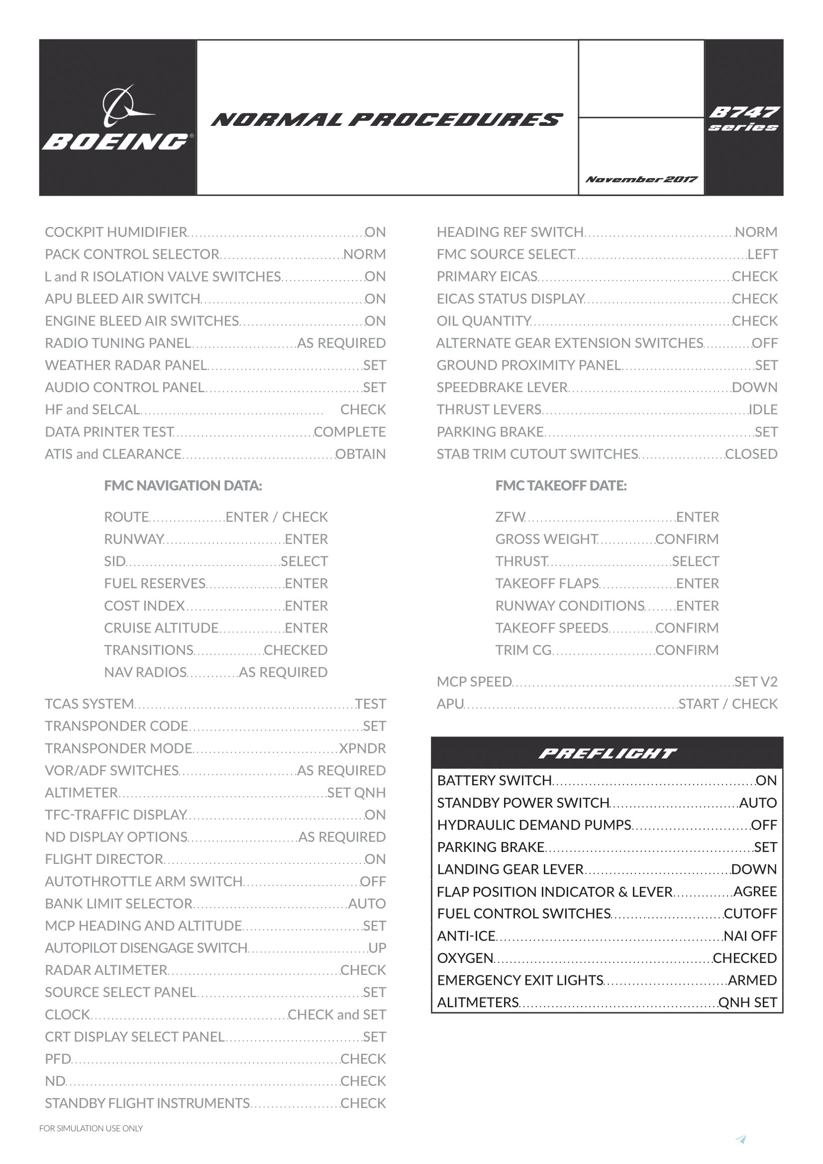 checklist boeing 747-8 のために Microsoft Flight Simulator | MSFS