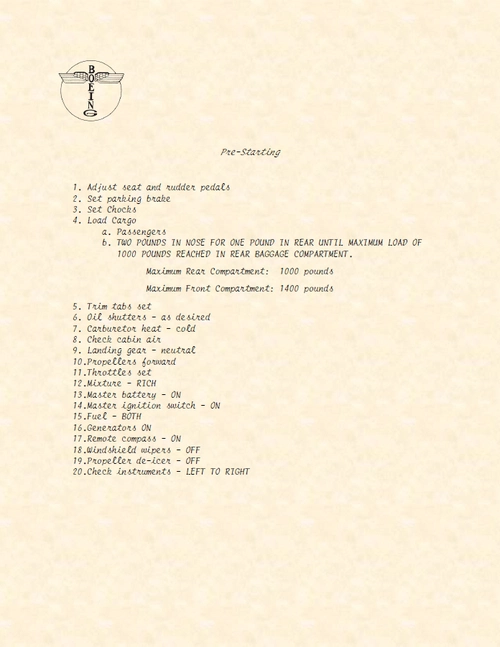 Checklist for the Wing42 Boeing 247D