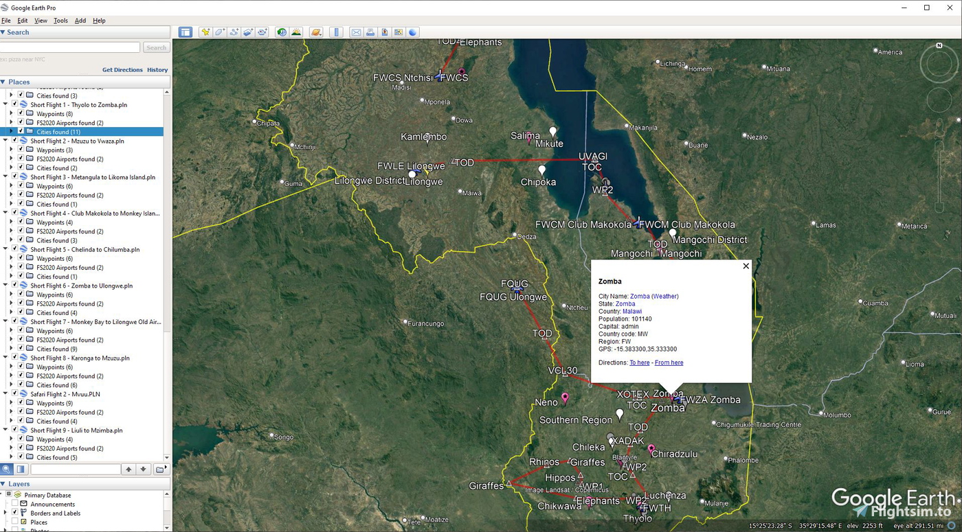 Flight Path Simulation Kml KML Flight Plans for WE HAVE HIPPOS - The Malawi Project のために Microsoft ...