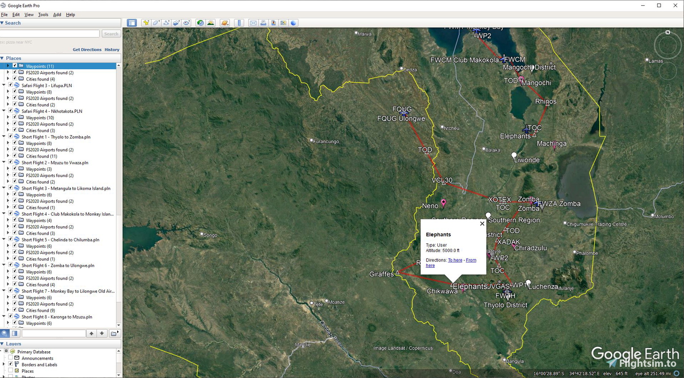 Flight Path Simulation Kml KML Flight Plans for WE HAVE HIPPOS - The Malawi Project のために Microsoft ...