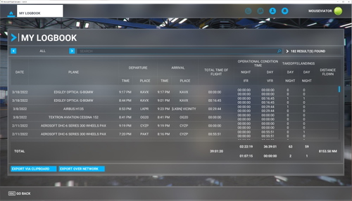 Mouseviator Enhanced Logbook for MSFS
