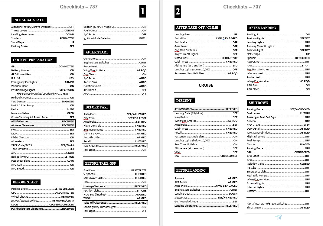 PMDG737 Checklists (full shutdown and Transit lists) - Transair v1