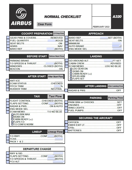 A320 Normal Checklist - Feb22 - Interactive Checklist